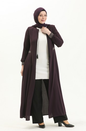 Bestickte Abaya in Übergröße 5047-03 Zwetschge 5047-03