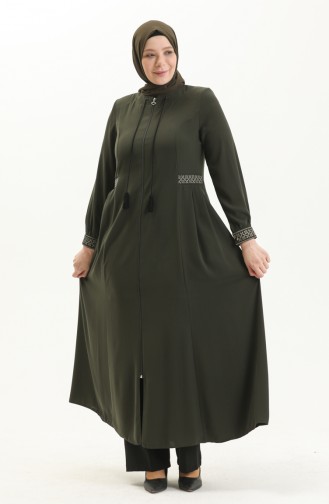 Bestickte Abaya in Übergröße 5047-04 Khaki 5047-04