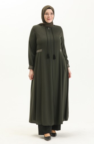 Bestickte Abaya in Übergröße 5047-04 Khaki 5047-04