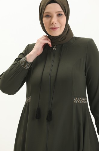 Bestickte Abaya in Übergröße 5047-04 Khaki 5047-04