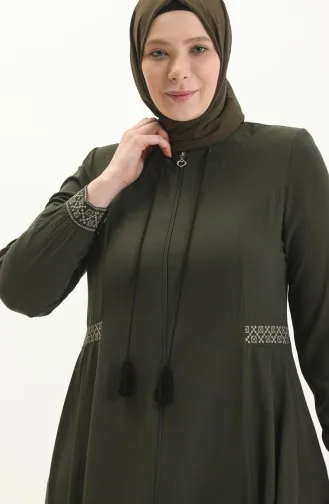 عباية مطرزة مقاس كبير 5047-04 أخضر عسكري 5047-04