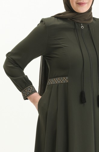 Bestickte Abaya in Übergröße 5047-04 Khaki 5047-04