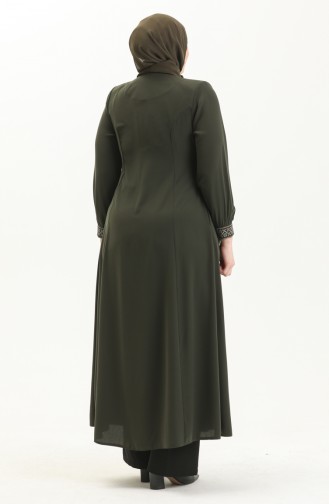 Bestickte Abaya in Übergröße 5047-04 Khaki 5047-04