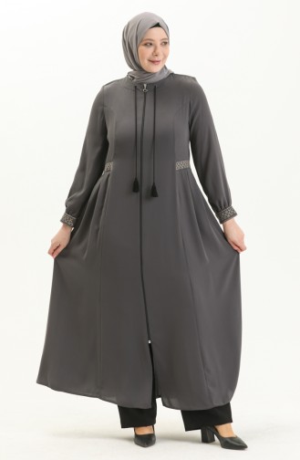 Bestickte Abaya in Übergröße 5047-05 Grau 5047-05