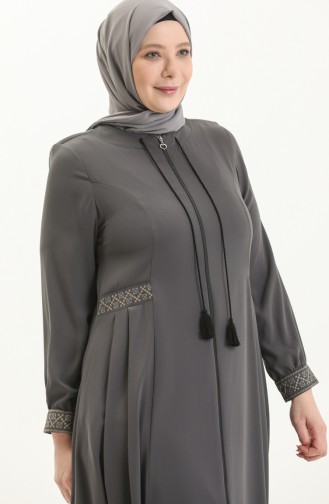 Bestickte Abaya in Übergröße 5047-05 Grau 5047-05