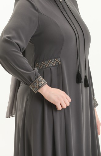 Bestickte Abaya in Übergröße 5047-05 Grau 5047-05