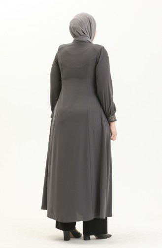 Bestickte Abaya in Übergröße 5047-05 Grau 5047-05