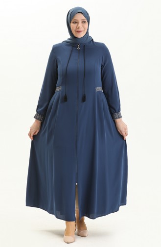 Bestickte Abaya in Übergröße 5047-06 Indigo 5047-06