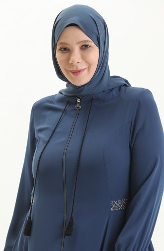 Bestickte Abaya in Übergröße 5047-06 Indigo 5047-06