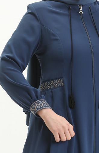 Bestickte Abaya in Übergröße 5047-06 Indigo 5047-06