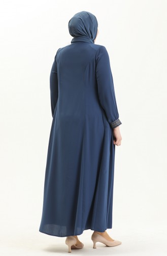 Bestickte Abaya in Übergröße 5047-06 Indigo 5047-06