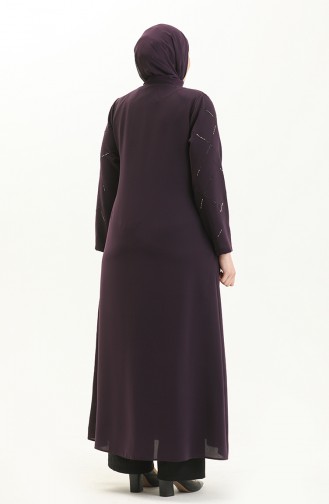 Plus Size Stone Printed Abaya 3018-01 Plum 3018-01