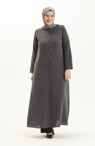 Plus Size Stone Printed Abaya 3018-02 Gray 3018-02