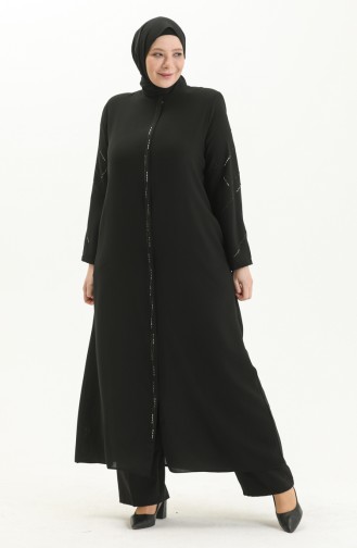 Abaya Imprimé Pierre Grande Taille 3018-03 Noir 3018-03