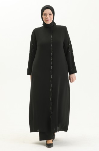 Abaya mit Steindruck in Übergröße 3018-03 Schwarz 3018-03