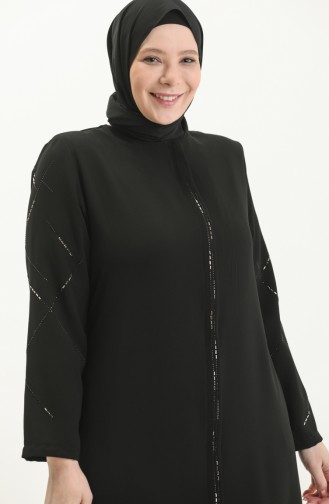 Abaya Imprimé Pierre Grande Taille 3018-03 Noir 3018-03