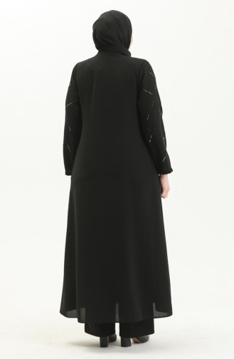 Plus Size Stone Printed Abaya 3018-03 Black 3018-03