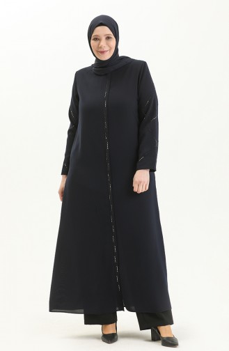 Abaya Imprimé Pierre Grande Taille 3018-04 Bleu Marine 3018-04