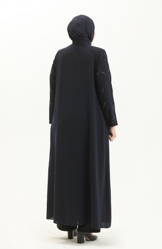 Abaya Imprimé Pierre Grande Taille 3018-04 Bleu Marine 3018-04