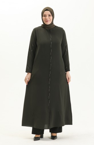 Plus Size Stone Printed Abaya 3018-05 Khaki 3018-05