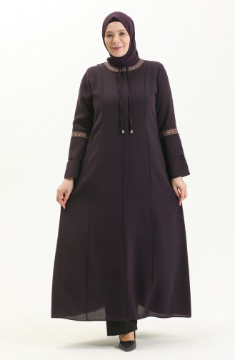 Bestickte Abaya in Übergröße 3019-01 Lila 3019-01