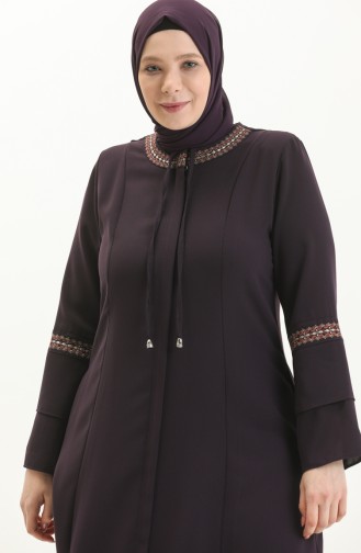 Bestickte Abaya in Übergröße 3019-01 Lila 3019-01