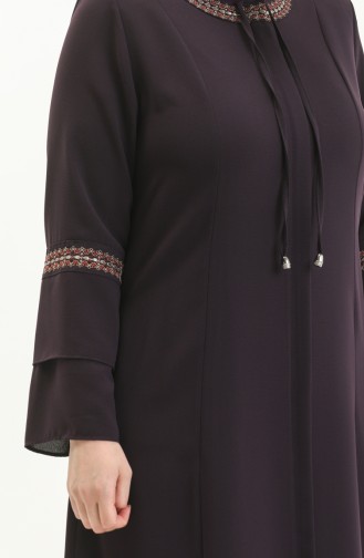 Bestickte Abaya in Übergröße 3019-01 Lila 3019-01