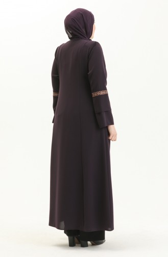 Bestickte Abaya in Übergröße 3019-01 Lila 3019-01