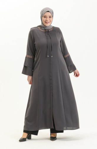 Plus Size Embroidered Abaya 3019-02 Gray 3019-02