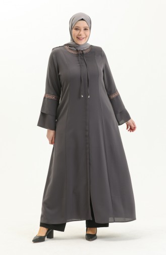 Bestickte Abaya in Übergröße 3019-02 Grau 3019-02