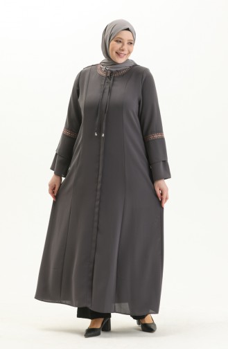 Plus Size Embroidered Abaya 3019-02 Gray 3019-02