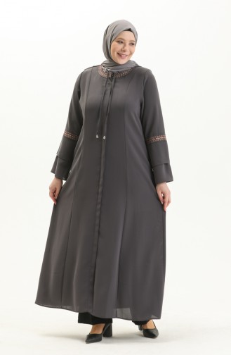 Bestickte Abaya in Übergröße 3019-02 Grau 3019-02