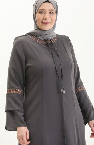 Bestickte Abaya in Übergröße 3019-02 Grau 3019-02