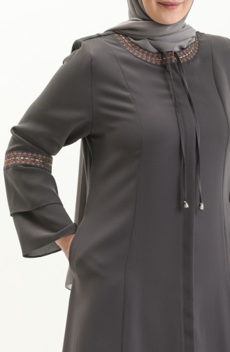 Plus Size Embroidered Abaya 3019-02 Gray 3019-02