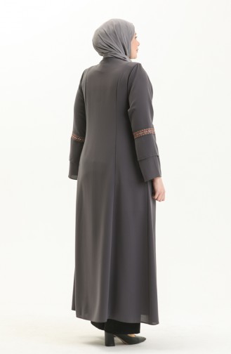 Abaya Brodée Pierre Grande Taille 3019-02 Gris 3019-02