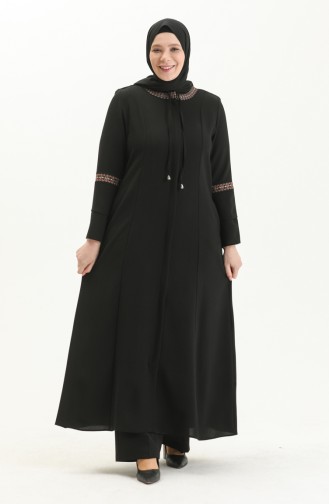 Abaya in Übergröße mit Stickerei  3019-03 Schwarz 3019-03