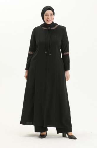 Abaya Brodée Pierre Grande Taille 3019-03 Noir 3019-03