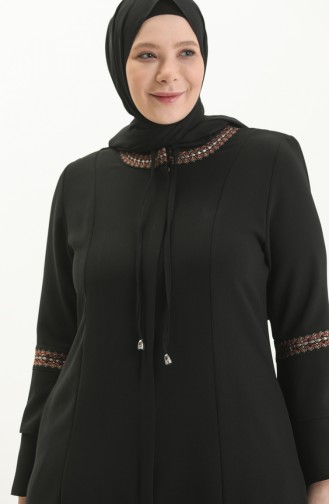 Abaya Brodée Pierre Grande Taille 3019-03 Noir 3019-03