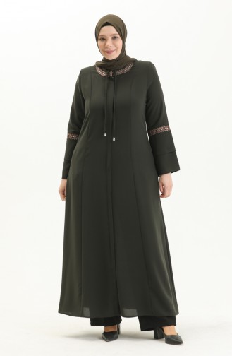 Abaya Brodée Pierre Grande Taille 3019-05 Khaki 3019-05