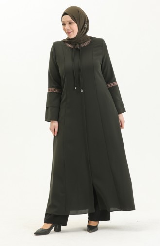 Bestickte Abaya in Übergröße 5046-07 Khaki 5046-07