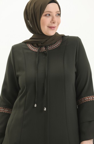 Plus Size Embroidered Abaya 3019-05 Khaki 3019-05