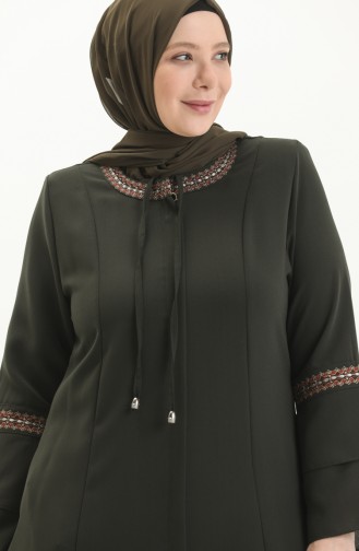 Abaya Brodée Pierre Grande Taille 3019-05 Khaki 3019-05