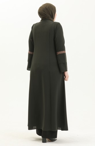 Bestickte Abaya in Übergröße 5046-07 Khaki 5046-07