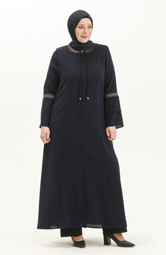 Abaya Brodée Pierre Grande Taille 3019-06 Bleu Marine 3019-06