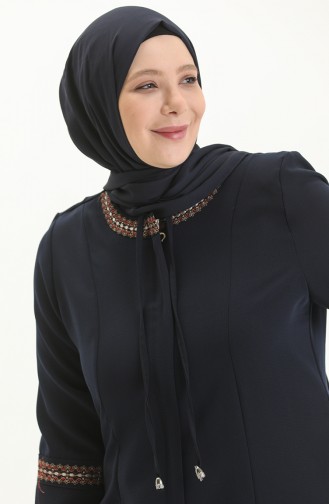 Abaya Brodée Pierre Grande Taille 3019-06 Bleu Marine 3019-06