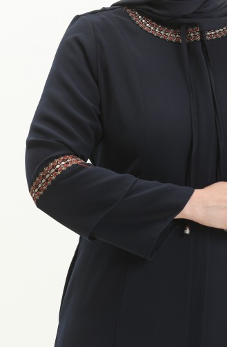 Abaya Brodée Pierre Grande Taille 3019-06 Bleu Marine 3019-06