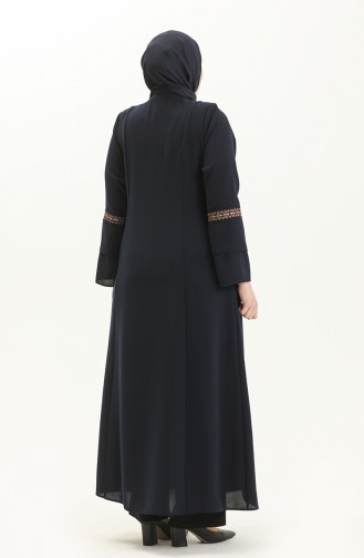 Abaya Brodée Pierre Grande Taille 3019-06 Bleu Marine 3019-06