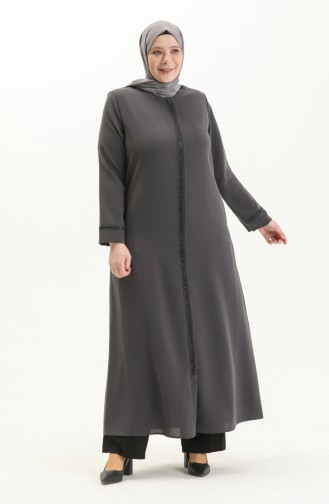 Plus Size Stone Printed Abaya 5055-01 Gray 5055-01