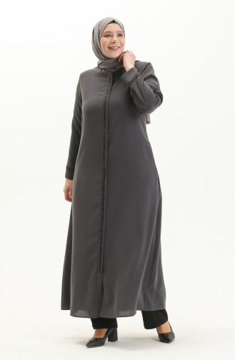 Plus Size Stone Printed Abaya 5055-01 Gray 5055-01