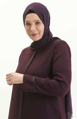 Abaya Pierre Imprimée Grande Taille 5054-02 Plum 5054-02